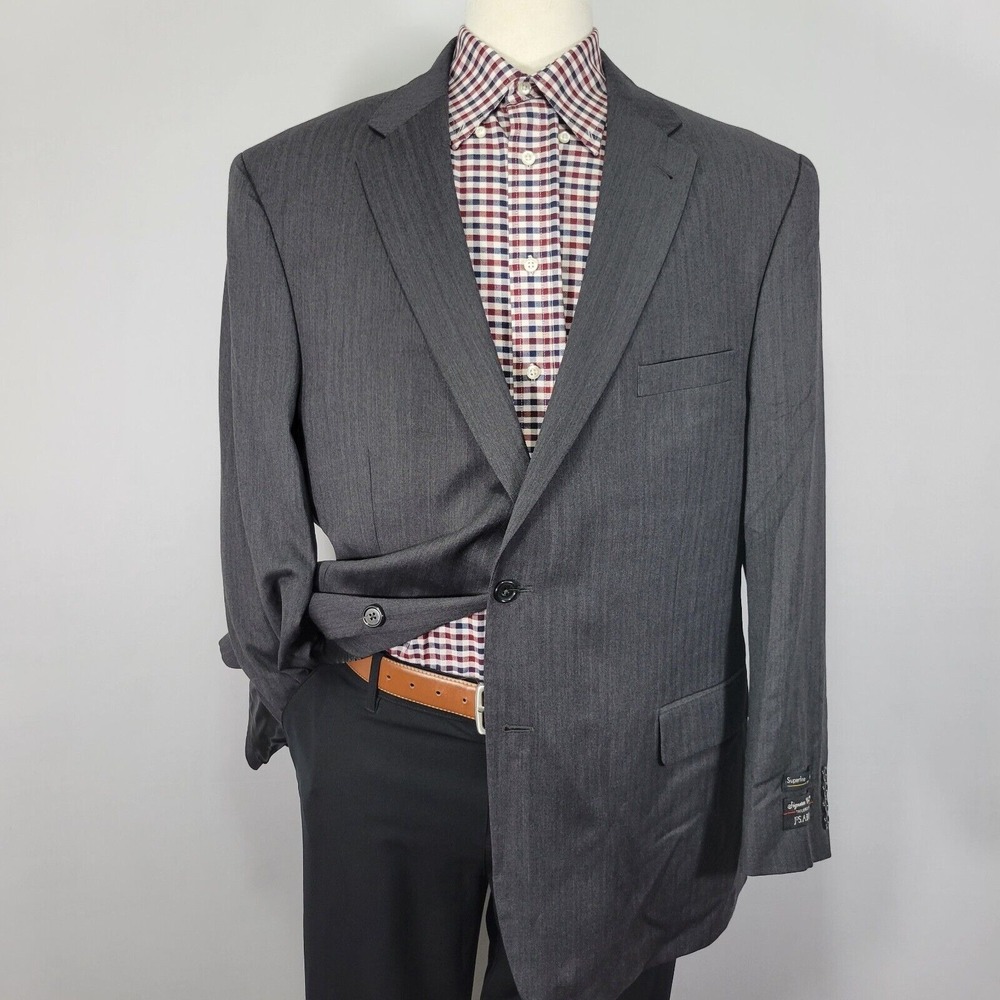 JOS A BANK Signature Men's Sport Coat Blazer Two Button Gray Herringbone 48R